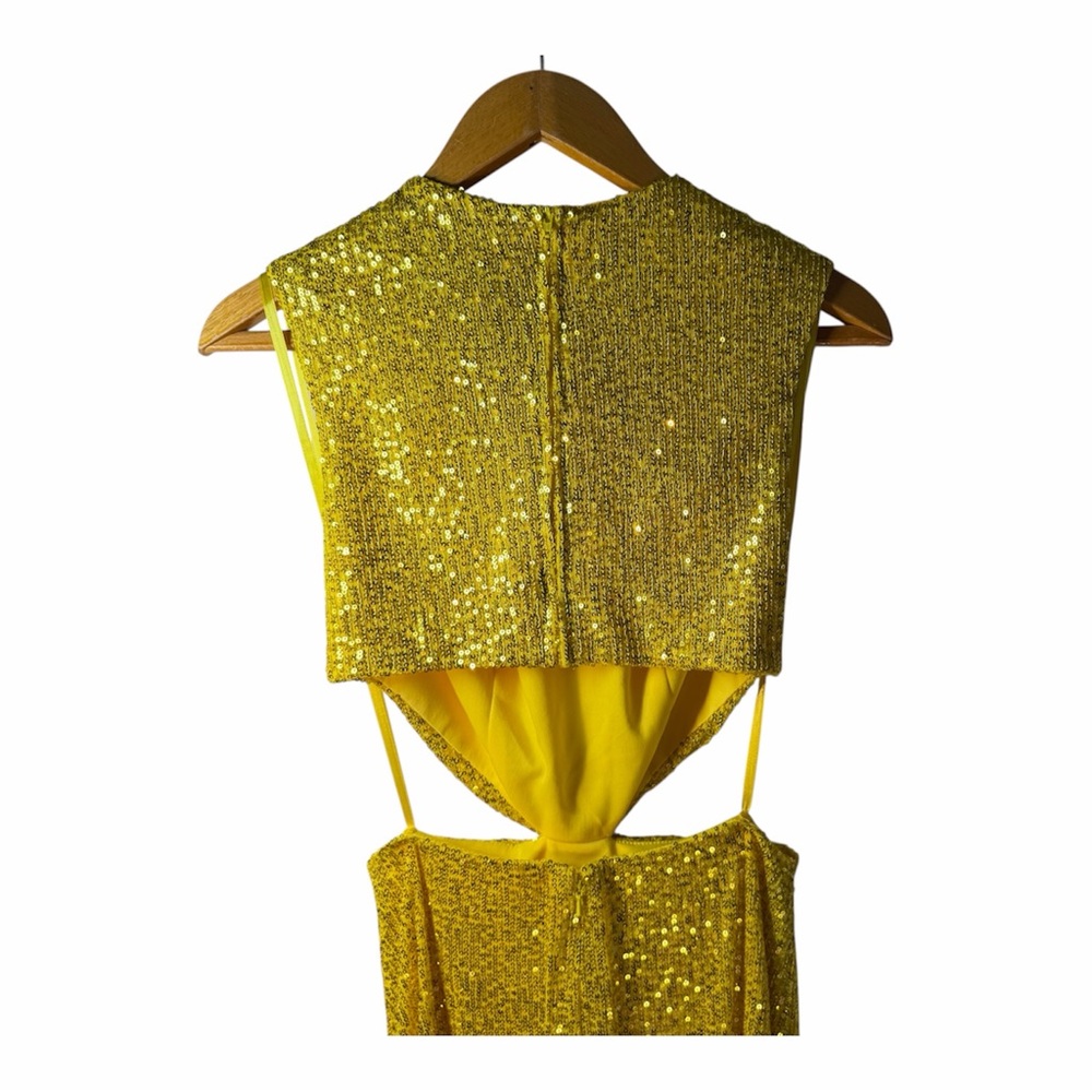 Mac Duggal Yellow Gold Sequin Cutout Twist Sheath Dress 4 Graduation Wedding - Picture 5 of 14
